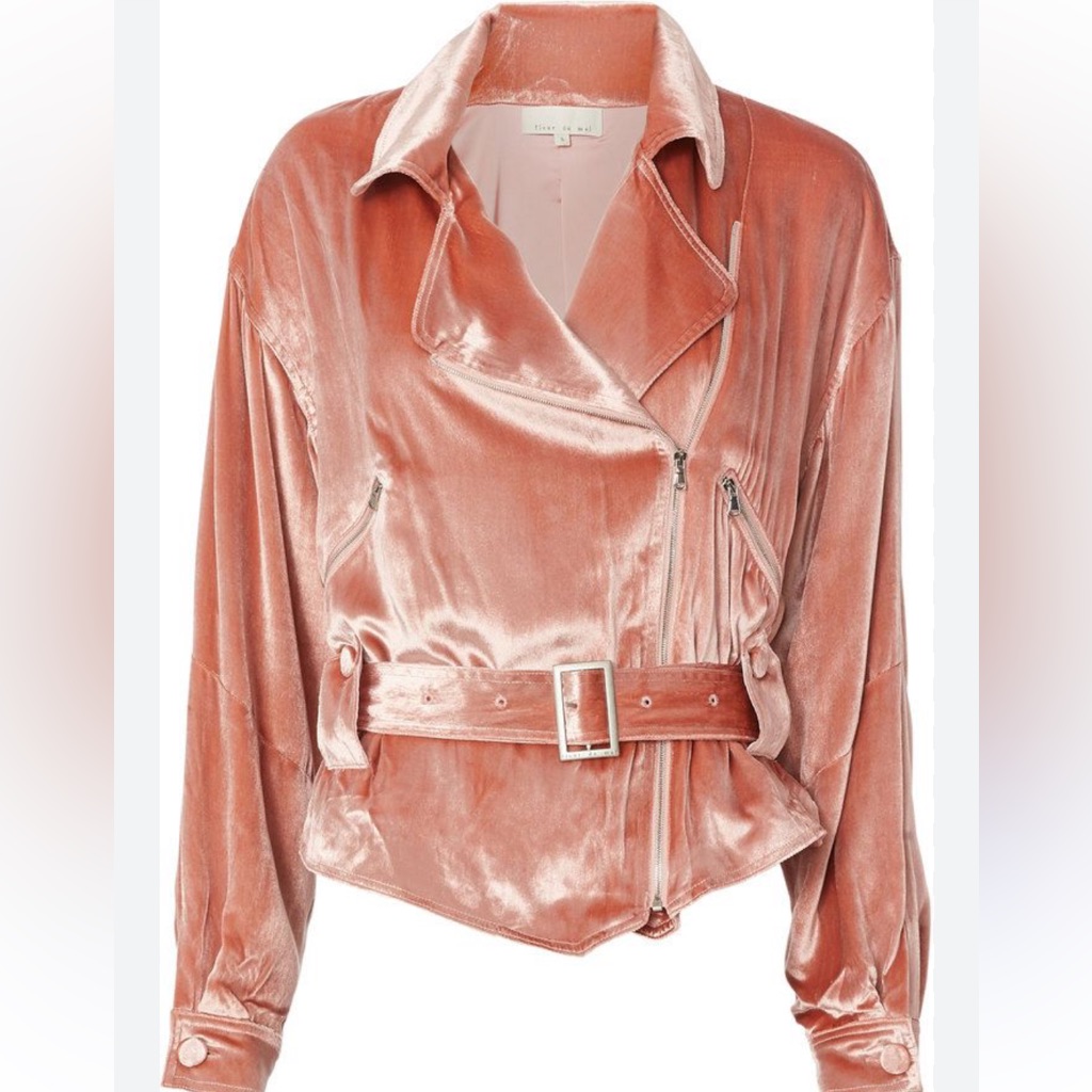 Fleur Du Mal Velvet Long Sleeve Asymmetrical Zip Rider Moto Jacket Pink Xs